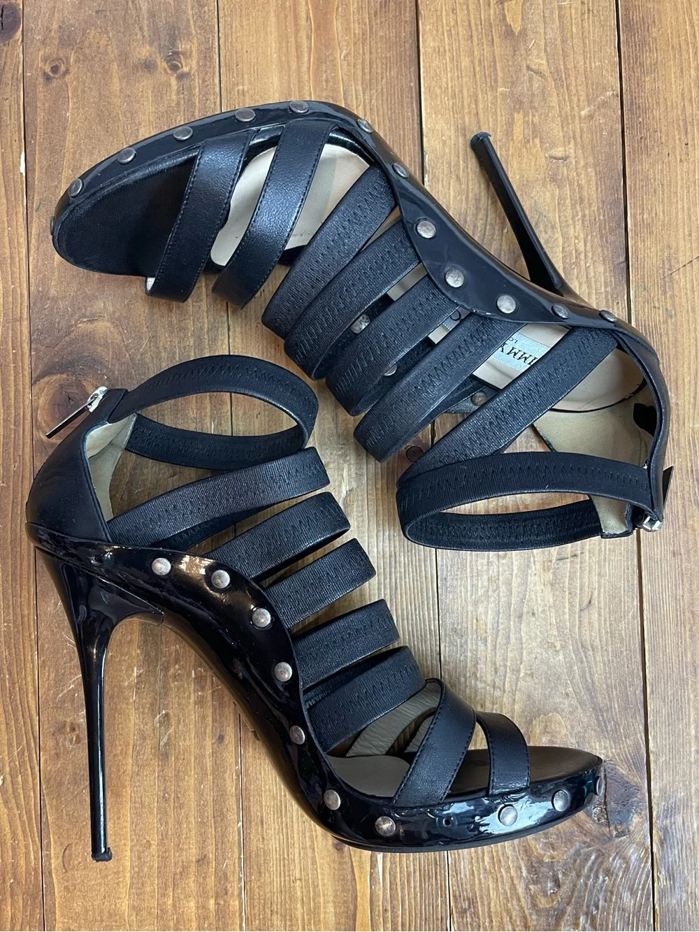 Jimmy Choo black strappy gladiator stilettos size 39.5